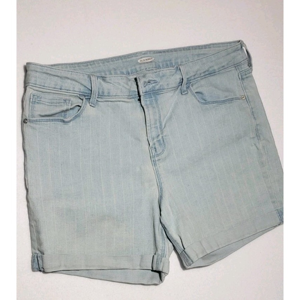 Old Navy Denim Jean Shorts Blue Stripe Light Wash Cuffed Stretch Women's Size 14 - Picture 2 of 10
